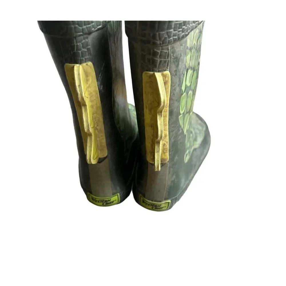 UnBranded Kids Rain Boots Unisex Green Print Size 9/10 SKU 2266